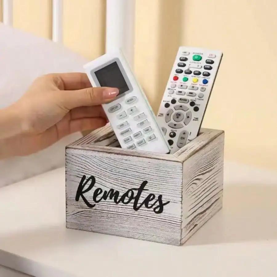 

1pc Classic Wooden Remote Control Storage Box With Rustic Design - Multi-Purpose Shelf Basket For Organizing Home Entertainment Accessories