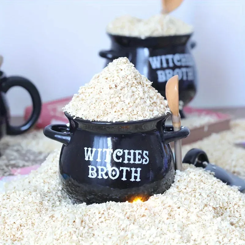 Witches Brew Cauldron Mug with Lid and Spoon Set Magic Cookie Sugar Jar Hallowma Ceramic Stockpot Large Size Mug
