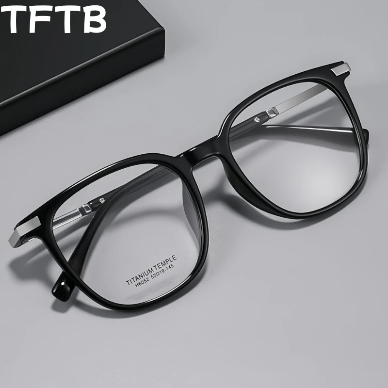 

TFTB New TR90 Pure Titanium Retro Round Glasses Men and Women Big Size Retouch Face Optical Prescription Eyeglasses Frame H6052B