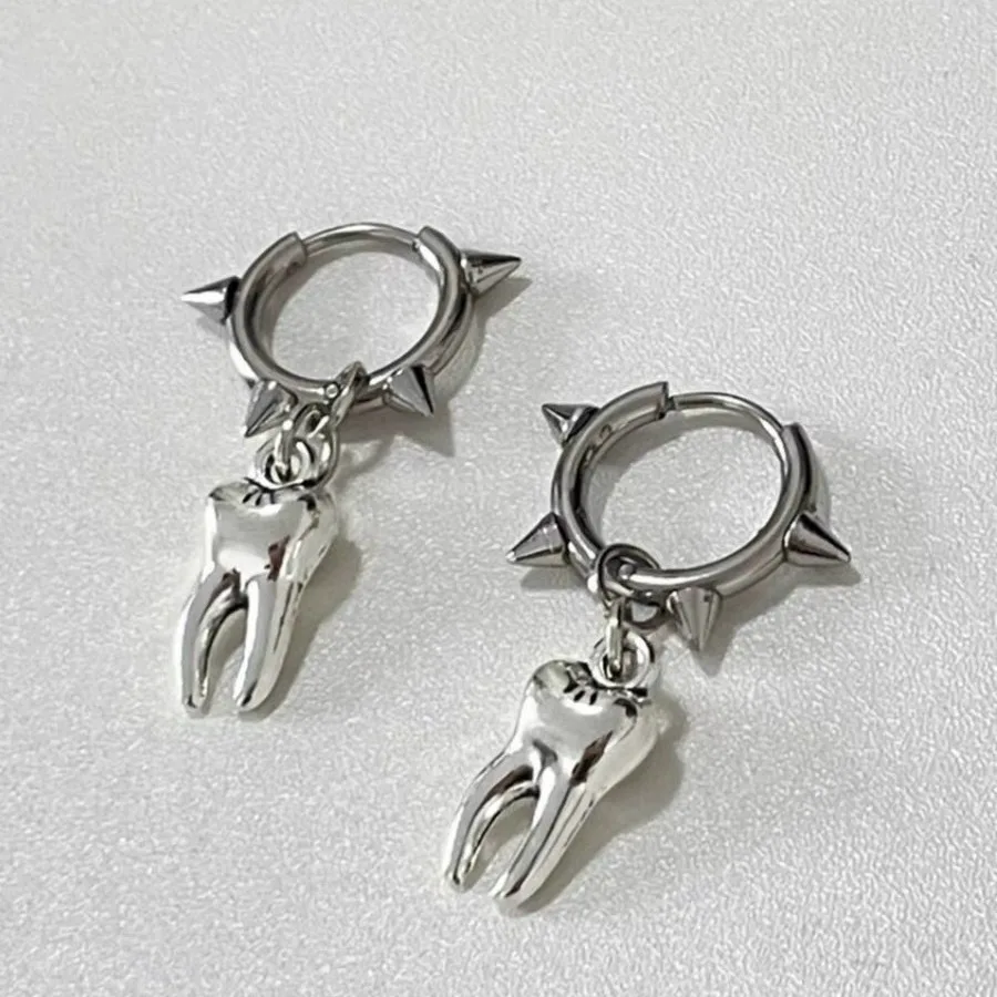 Stainless Steel Gothic Tooth Stud Earringspersonality Rock Spike Rivet Charms Hoop Earrings for Women Punk Jewelry Gifts