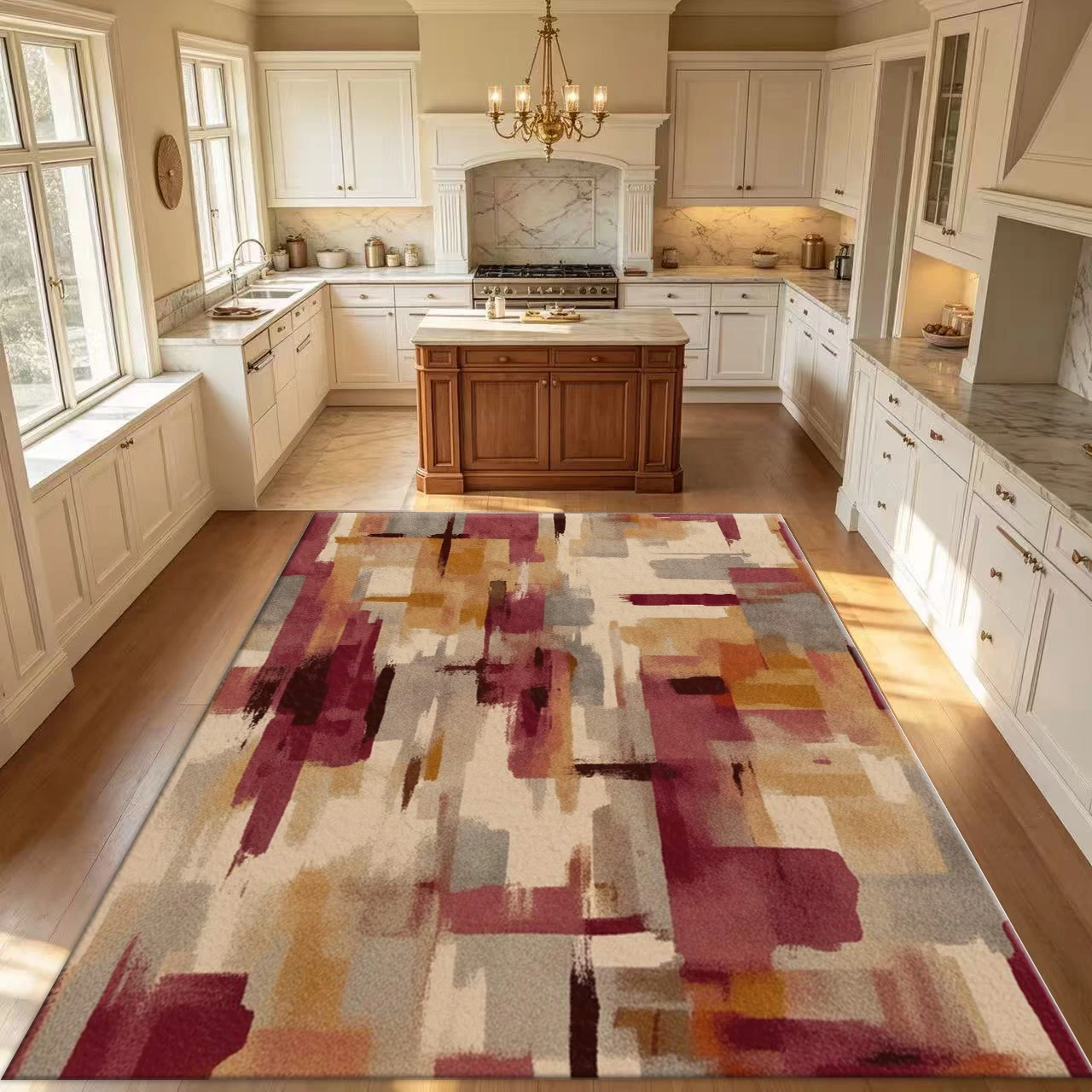 Wine Red Yellow Paintbrush Strokes Abstract Carpet Modern Art Non-Slip Rug Suitable for Living Room Bedroom Home Interior Decoration