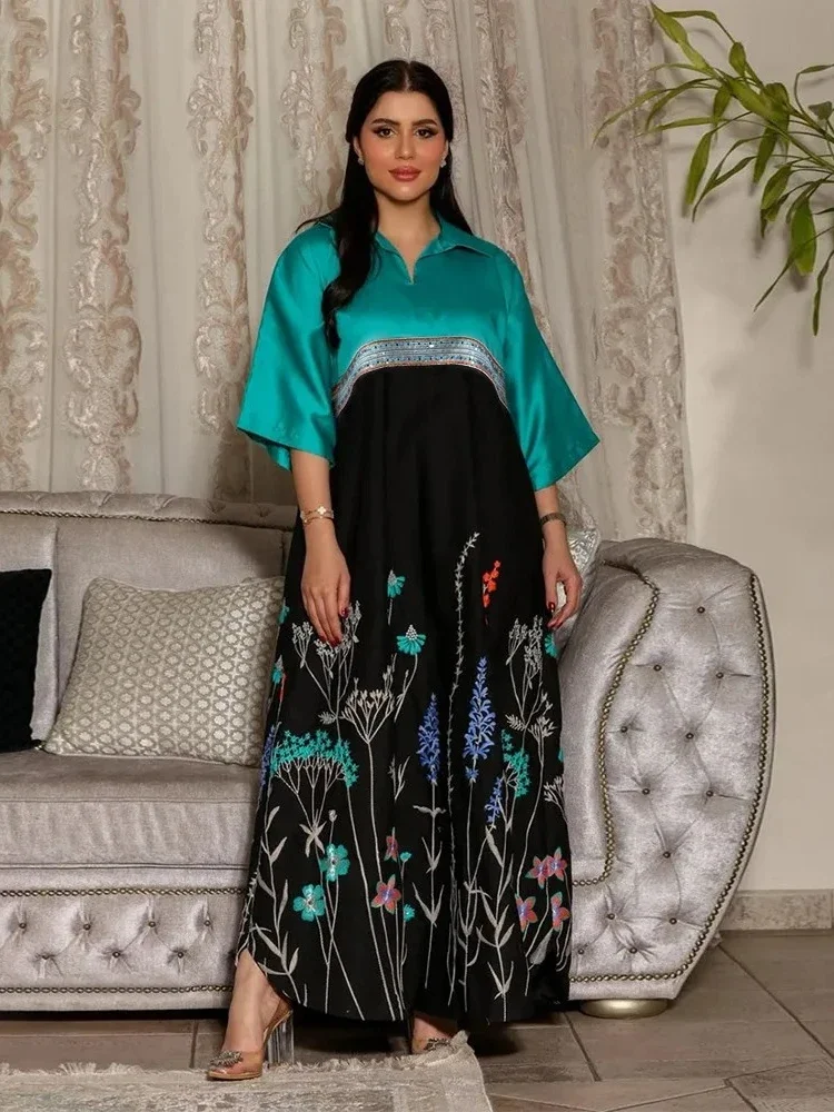 

Eid Muslim Dress Women Abaya Print Half Sleeve Summer Jalabiya Ramadan Morocco Dubai Vestidos Islam Arab Long Robe Abayas Kaftan