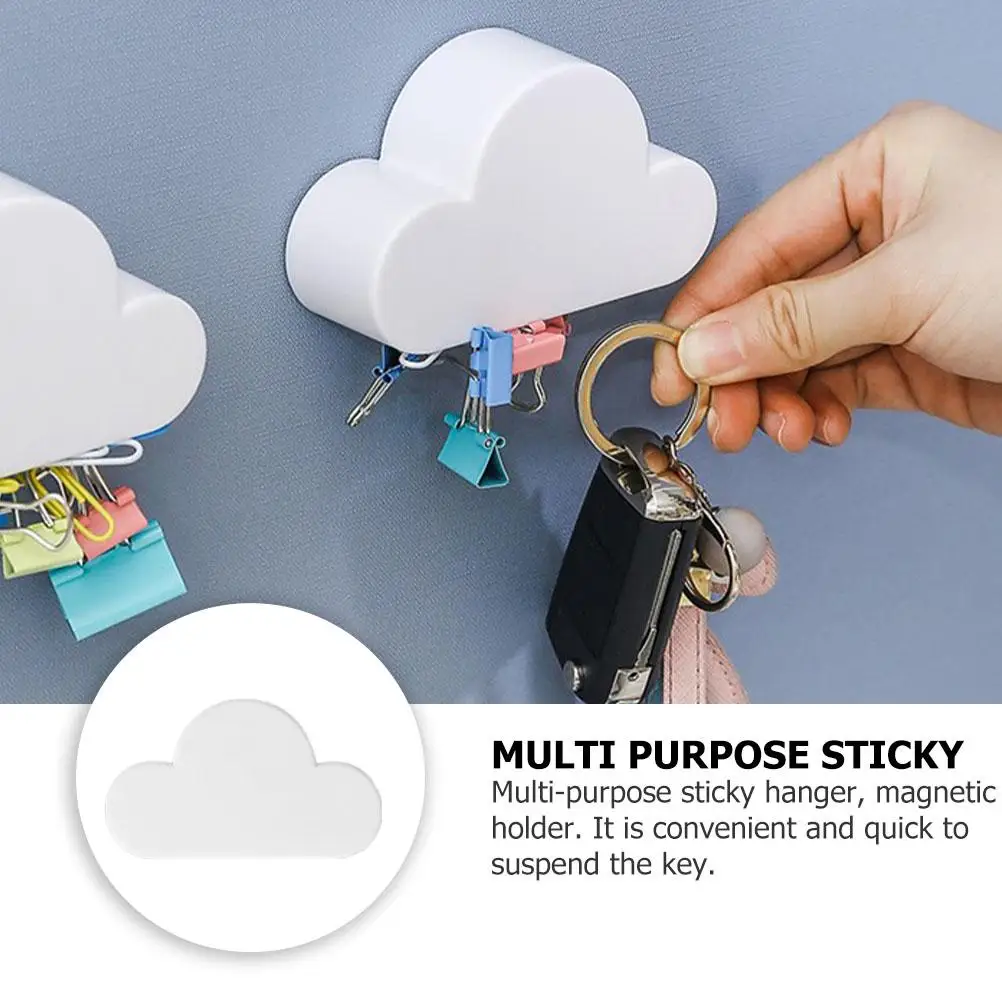 

2 Pcs ABS Magnetic Key Hanger Wall mounted Creative Hook Cloud Shape Multi purpose Storage Rack Home Decoration ganizer