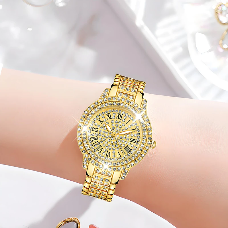 Pffee Silver Gold Luxury Watch Ladies Quartz Wrist Watches Women Ice Out Timepiece zegarek For Girls Gift