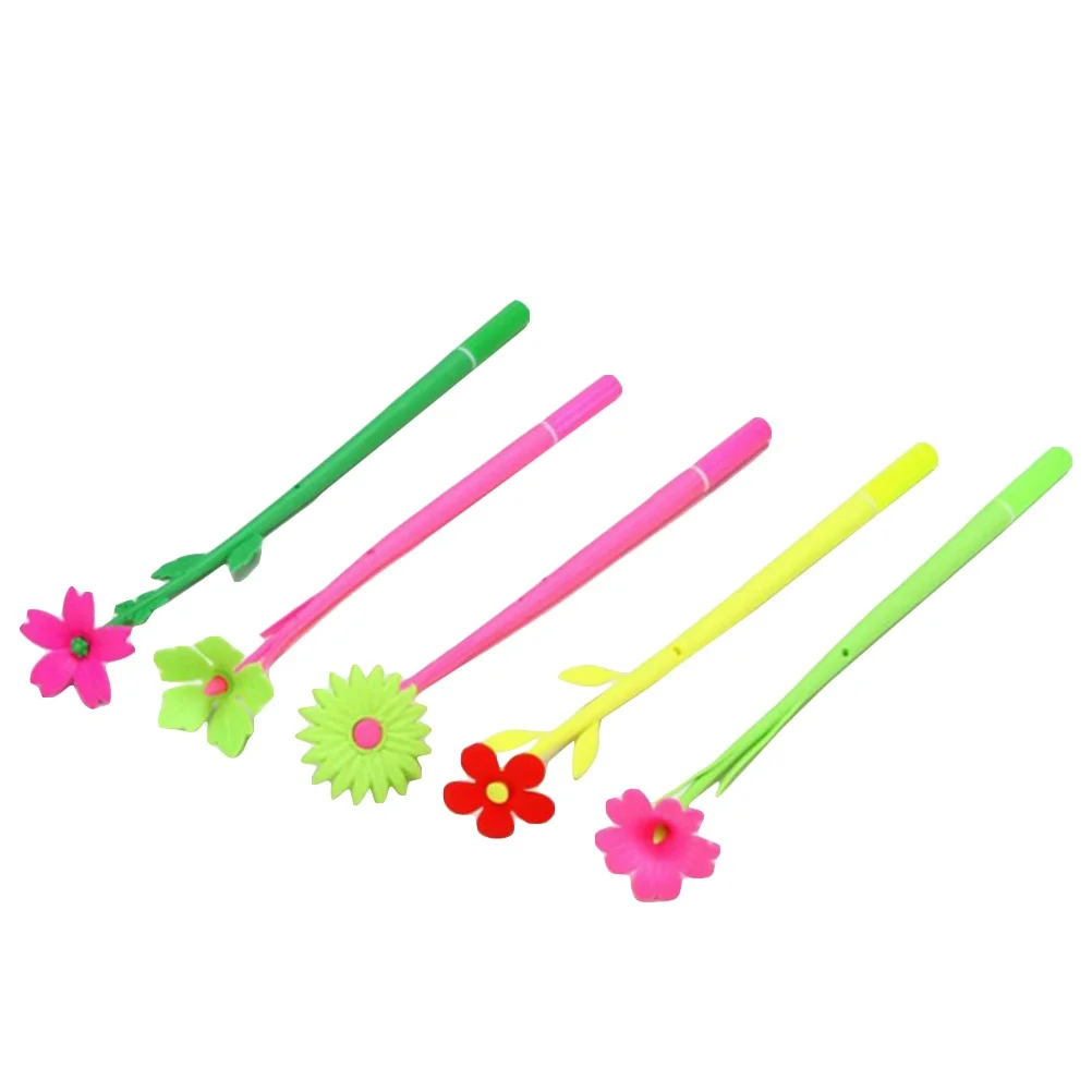 

12Pcs Creative Design Flower Style Silicone Pens with Black Gel Ink Pen Creative Children Gift Office School Supplies ( Style &