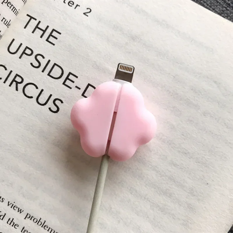 Cute Cat Paws Cable Protector para iPhone, Kawaii Pink Desktop Wire, Carregador USB, Organizador de cabos Protector, 2Pcs