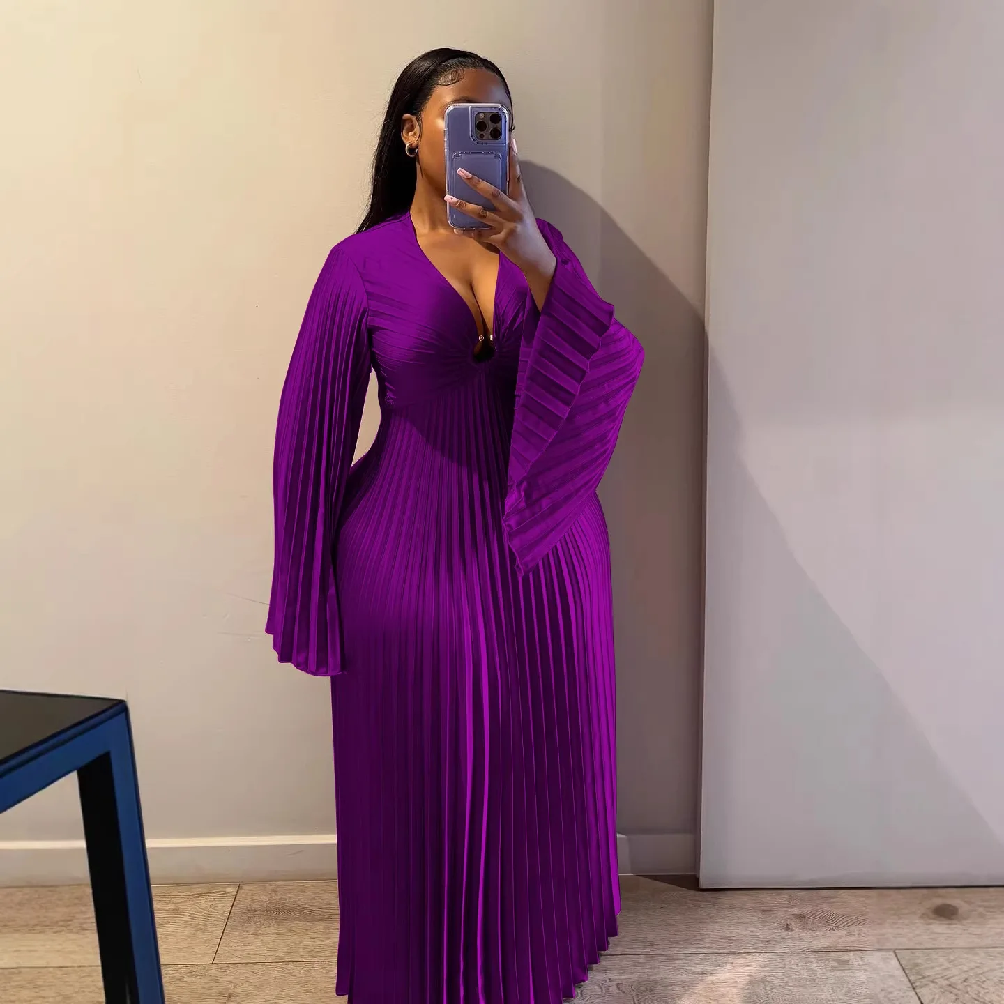 

2026 new pleated large-size women's clothing fattened and enlarged dress