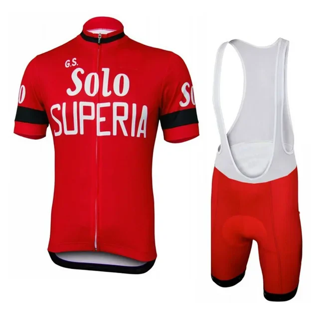 

GS Solo SUPERIA TEAM RED Ретро Классический комплект велосипедных трикотажных изделий Гоночный велосипед Летний комплект одежды с короткими рукавами Maillot Ropa Ciclismo