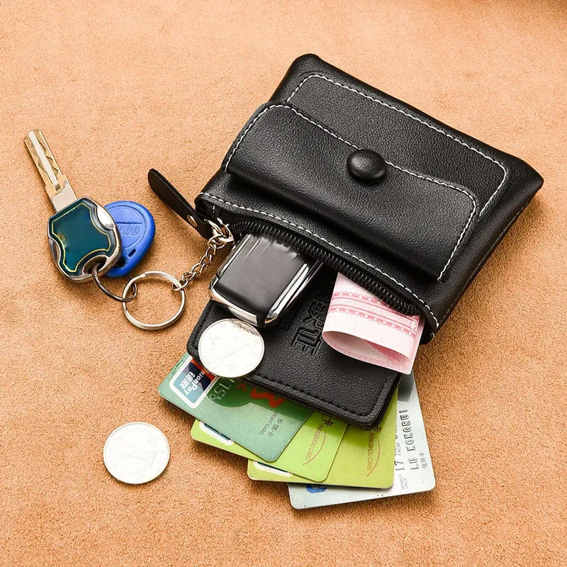 Mini porte-cartes de crédit pour femmes et filles, sacs d'argent, fermeture éclair, en cuir Pu, rangement de cartes d'argent, porte-clé avec porte-clés, pochette pour enfants