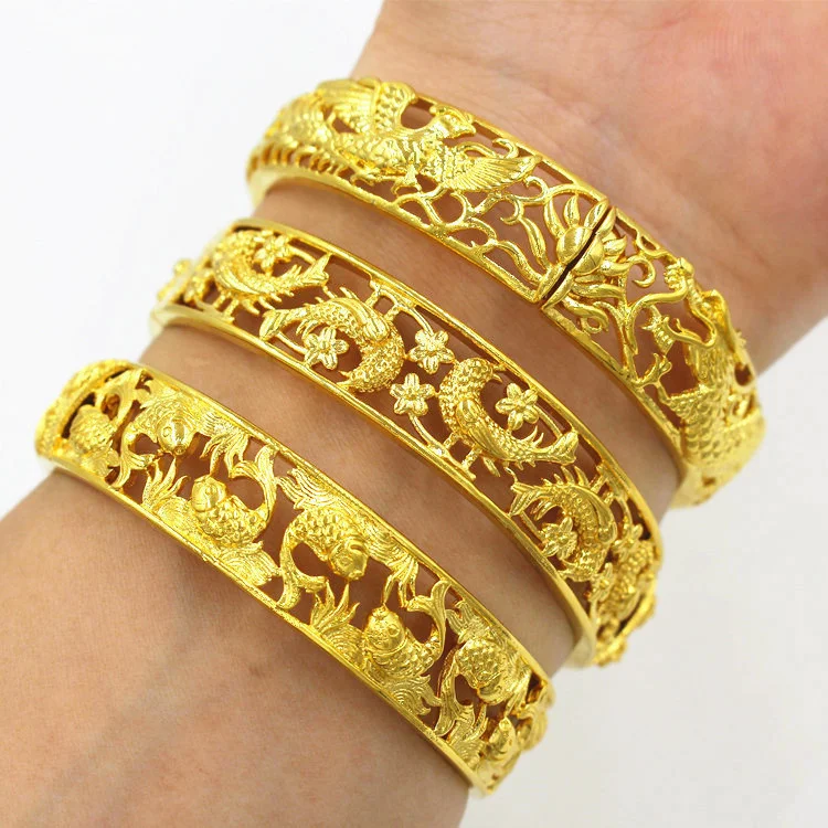 New style non fading hollow improvement gold dragon and phoenix bracelet copper plated Vietnamese gold padding Jewelry