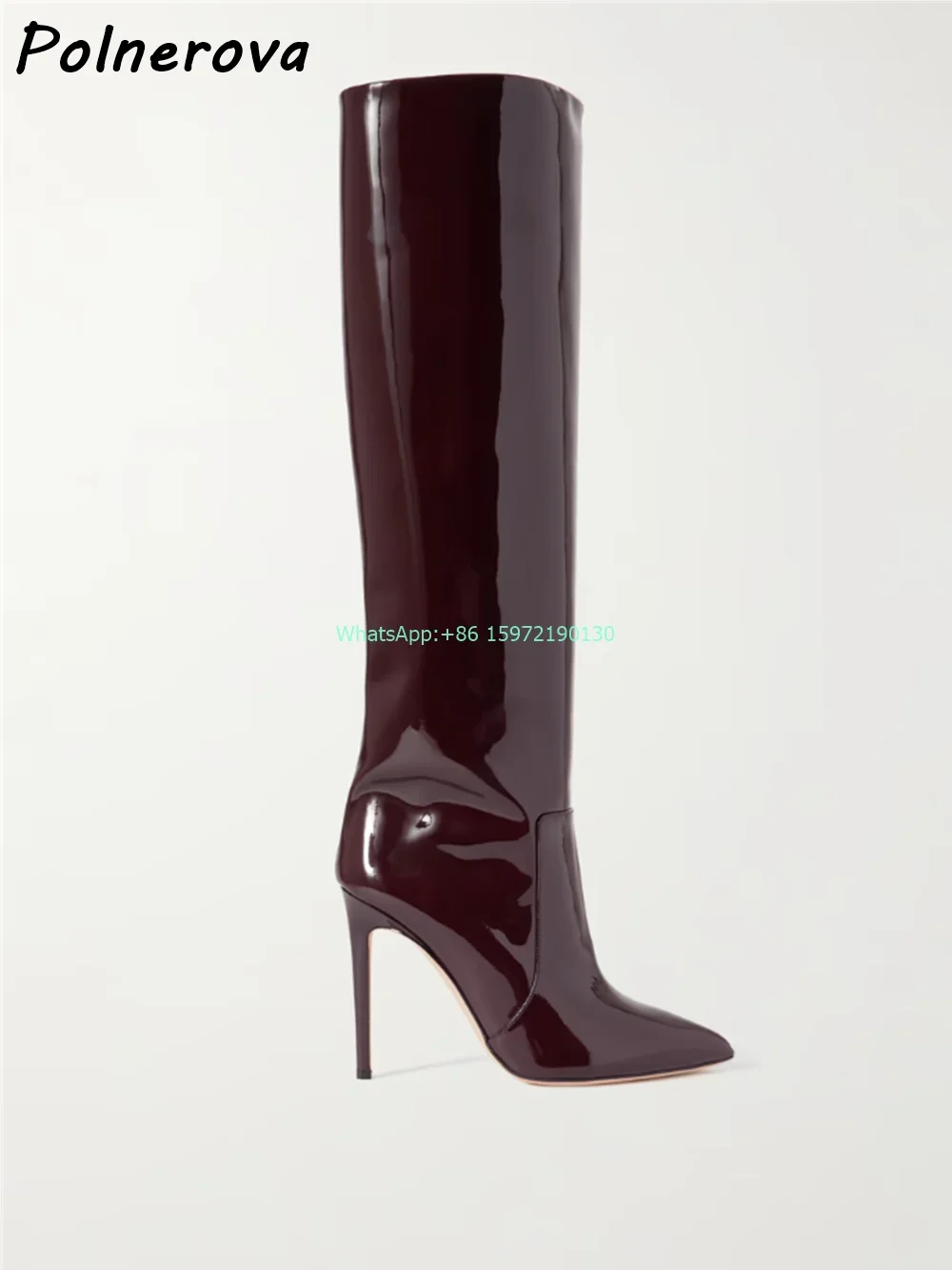 Patent Leather Sewing Boots Pointy Toe Thin Heels Slip On Concise Boots Women's Official Leisure Large Size Fashion Boots