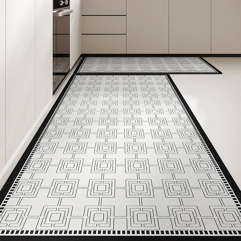 Kitchen Floor Mats Non-slip Oil-resistant, Wipeable Carpet PVC Leather Wash-free Rugs Long Strips of Geometric Foot Mats 주방 카펫