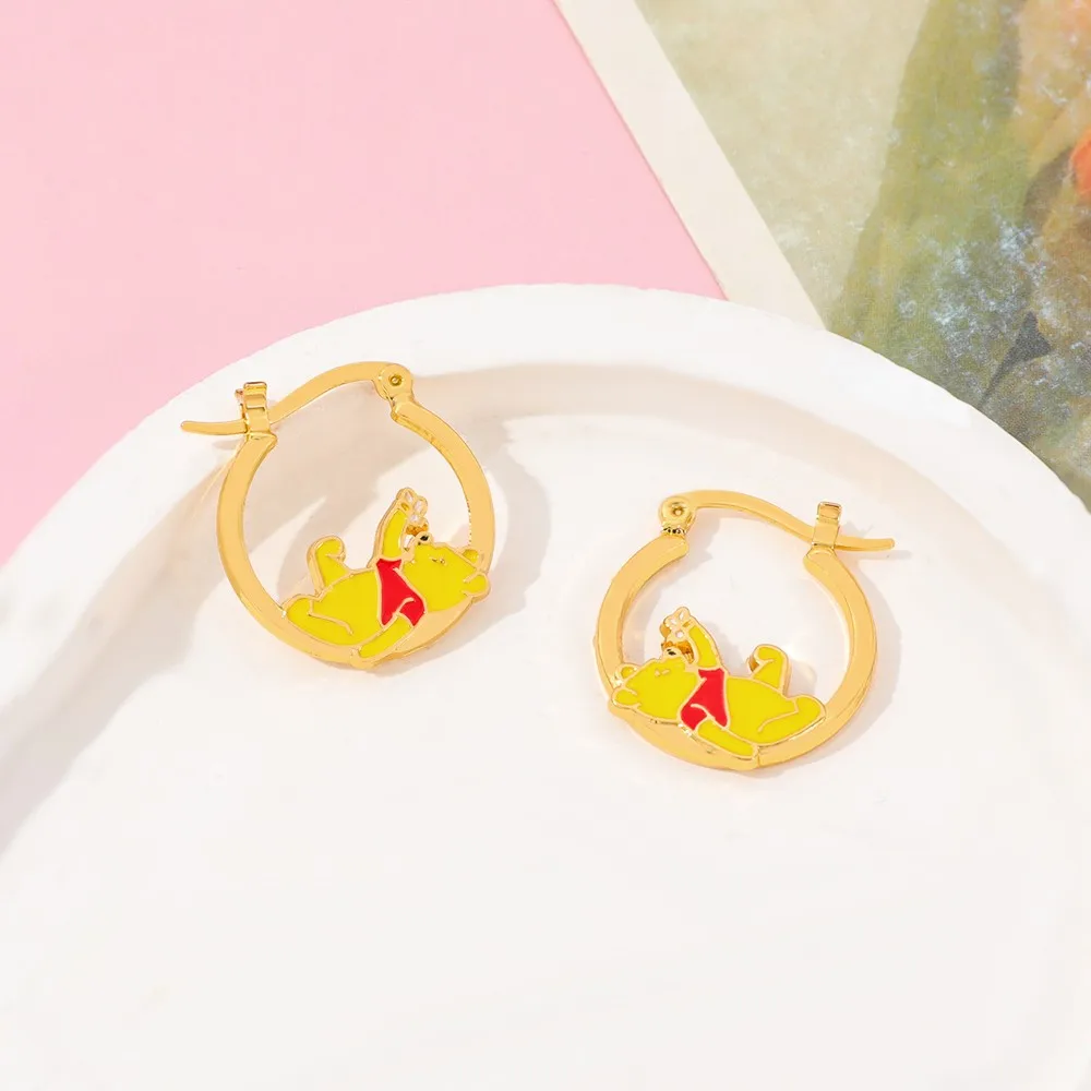 1 pair of cartoon Winnie the Pooh Themed Earrings, cute and unique earrings, cosplay accessory, girlfriend gift view 2