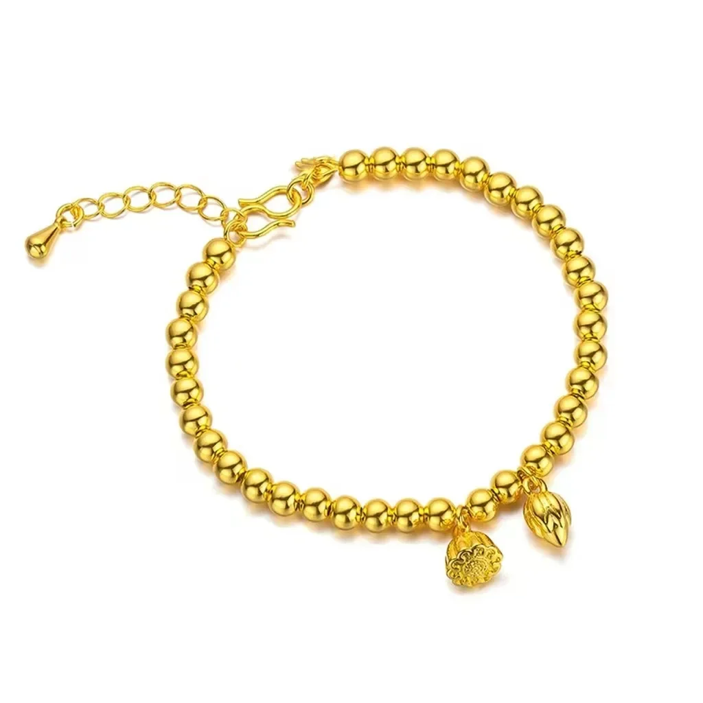 Pulseira Lotus para Mulheres, Boa Sorte, 999 Ouro Real, 24K Ouro Amarelo