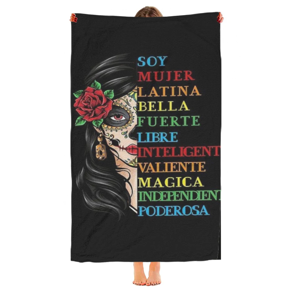 Soy Mujer Latina Chingona Red Rose in Mexican pride Beach Poncho Bathing Towels Cover-ups Quick Dry Sand Free Yoga Spa Gym Pool