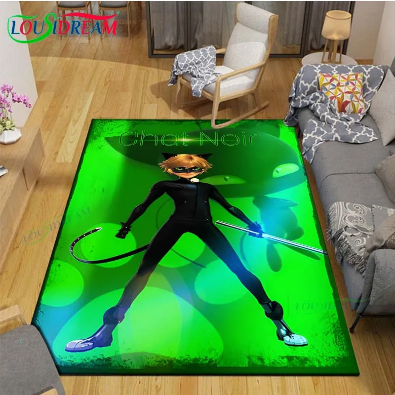 3D Fashion Cartoon Miraculous Cat N-Noir Printed  Carpet Living Room Anti-Skid Area Rug Kids Bedroom Mats Yoga Mat Carpet Decor