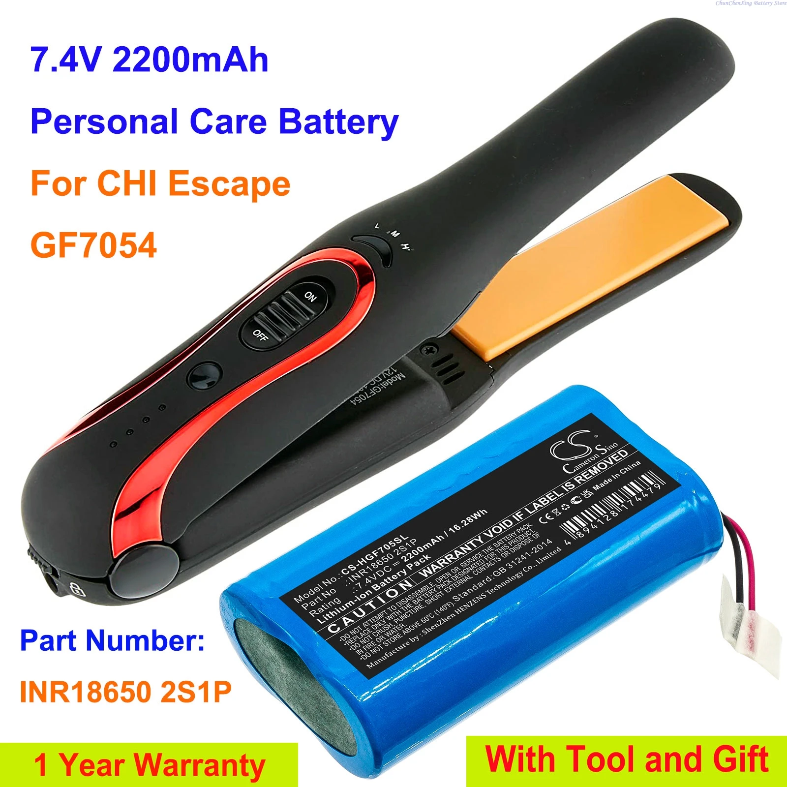 Cameron Sino 7.4V 2200mAh Personal Care Battery INR18650 2S1P for CHI Escape GF7054 +TOOL