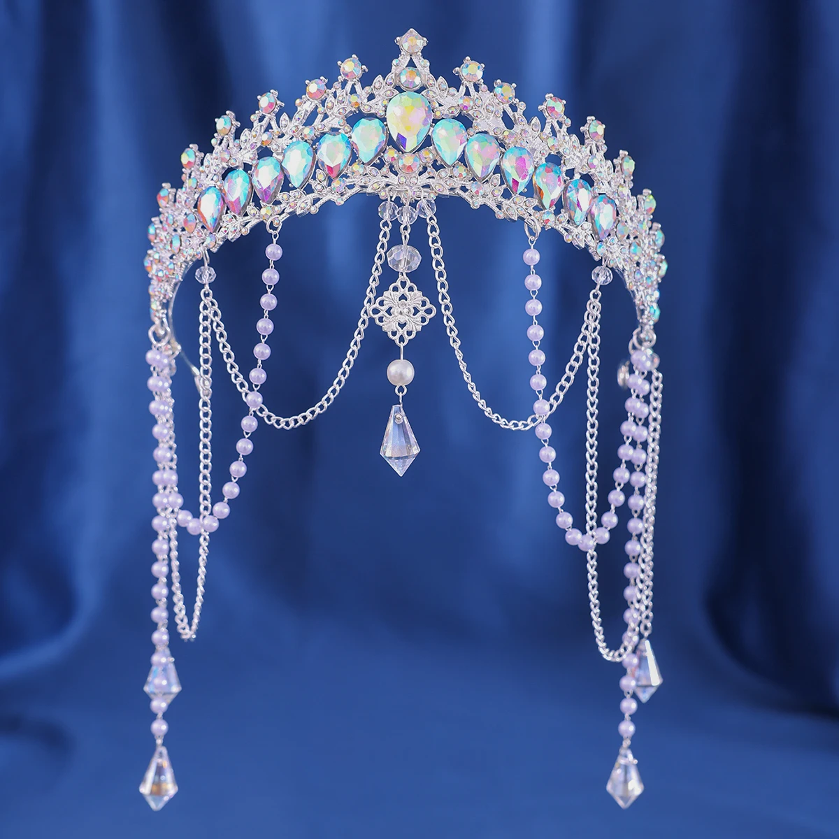 Fashion Gold Silver Color Tassel Tiara Crown For Wedding Hair Accessories Crystal Rhinestone Forehead Party Gift Princess Diadem image 6