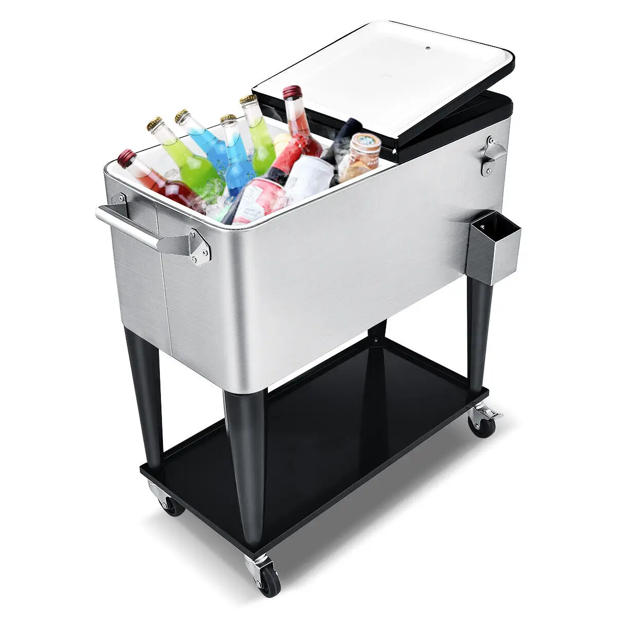 GOFLAME 76L Rolling Cooler Outdoor Mobile Cooler Cart Ice Chest Cart Kitchen Cooling Bin