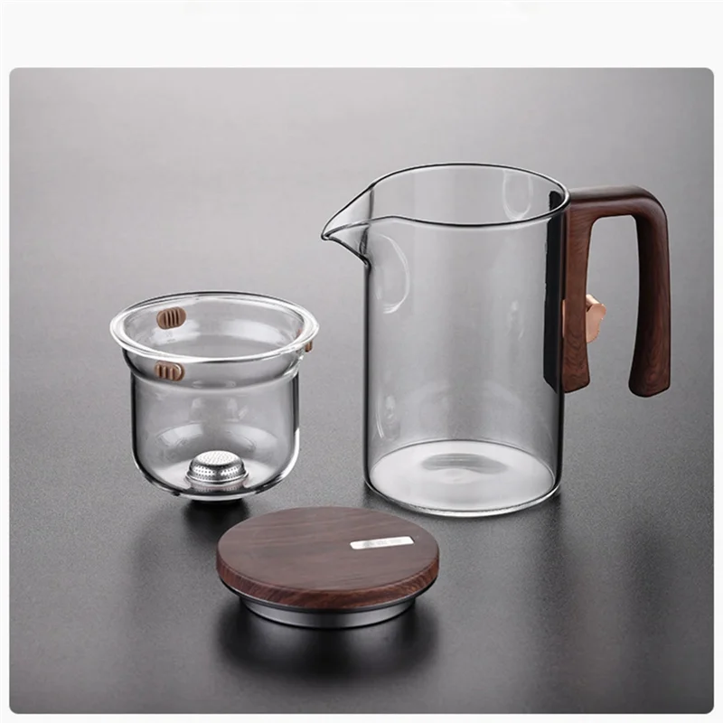 إبريق شاي A59E-ترشيح مغناطيسي - فصل تلقائي للشاي، تصميم خصر صغير، إبريق شاي زجاجي للاستخدام المكتبي