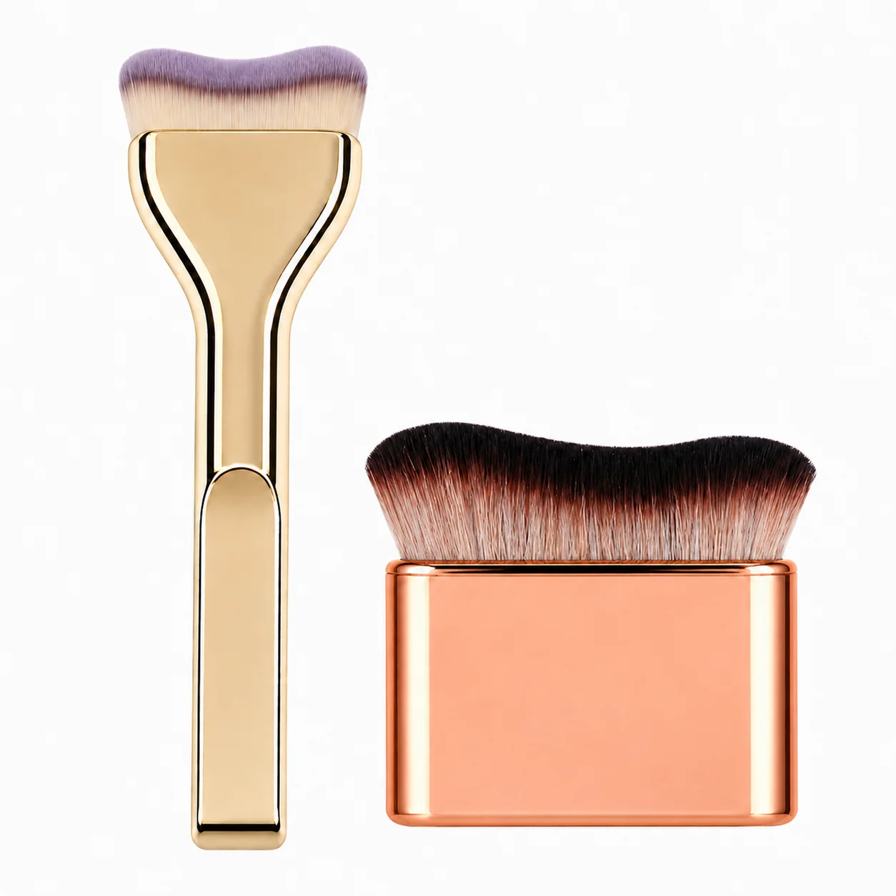 2PCS Makeup Brush Set Precision Foundation Brush & Rose Gold Self Tanner Brush Streak-Free Application for Liquid Cream Foundati