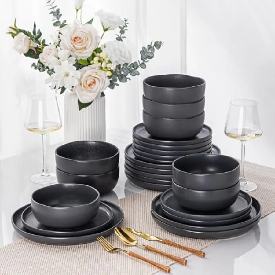 

Ceramic Dinnerware Sets, Wavy Rim Stoneware Plates and Bowls Sets, Dishwasher and Microwave and Oven Safe Dishes set, 2pc