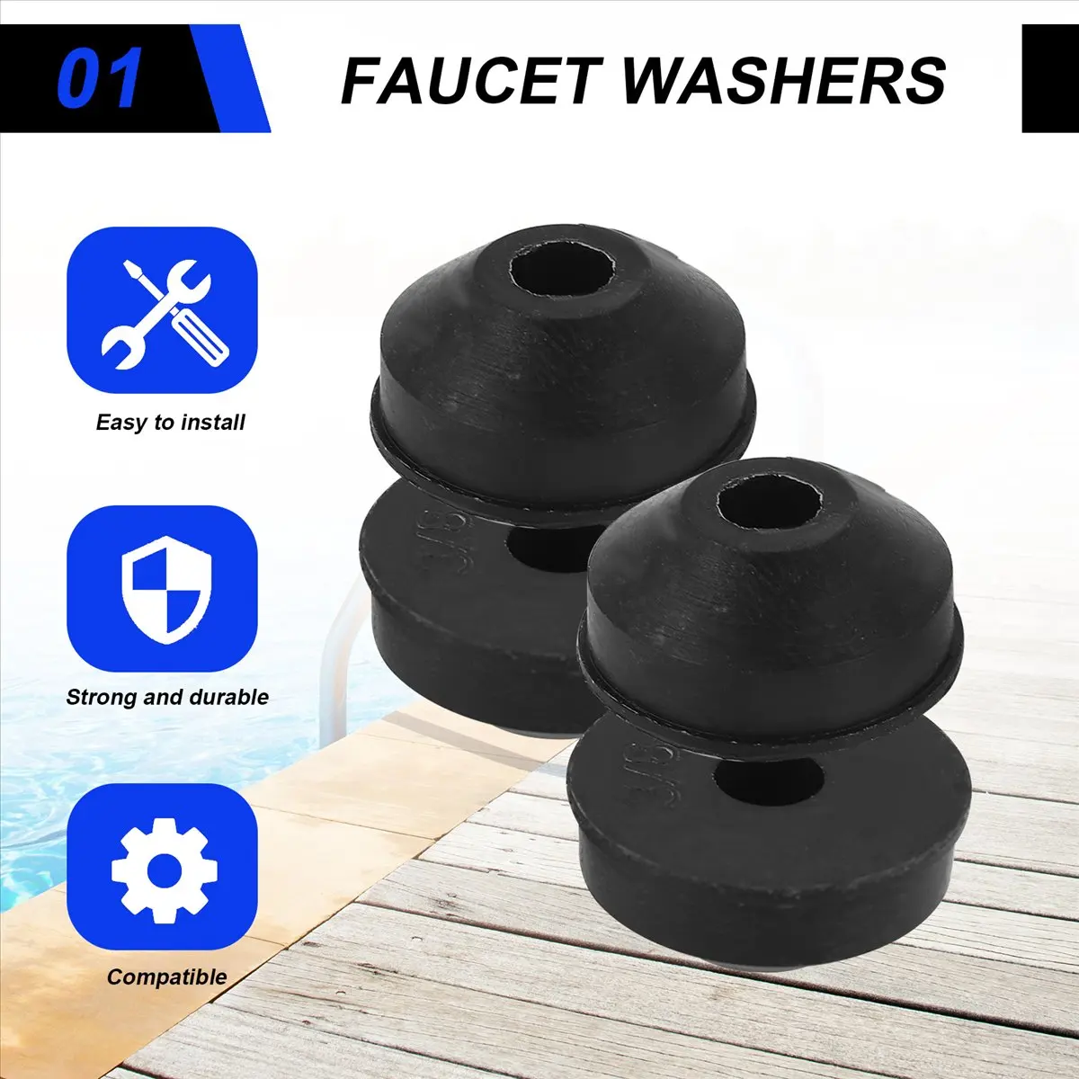 #42F Faucet Washers, 58-Pack Flat and Beveled Rubber Faucet,outdoor shower,(rubber)