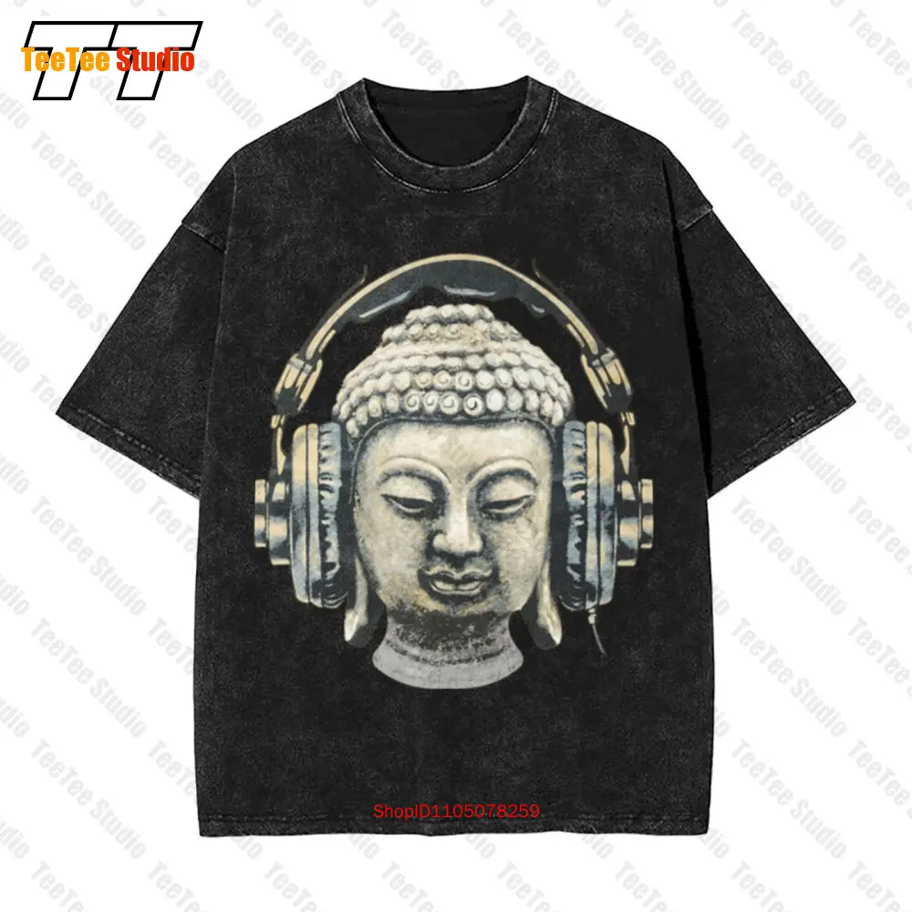Dj Buddha auriculares Club de música Trance Goa Techno Hip Hop Vintage camiseta de gran tamaño TXOV