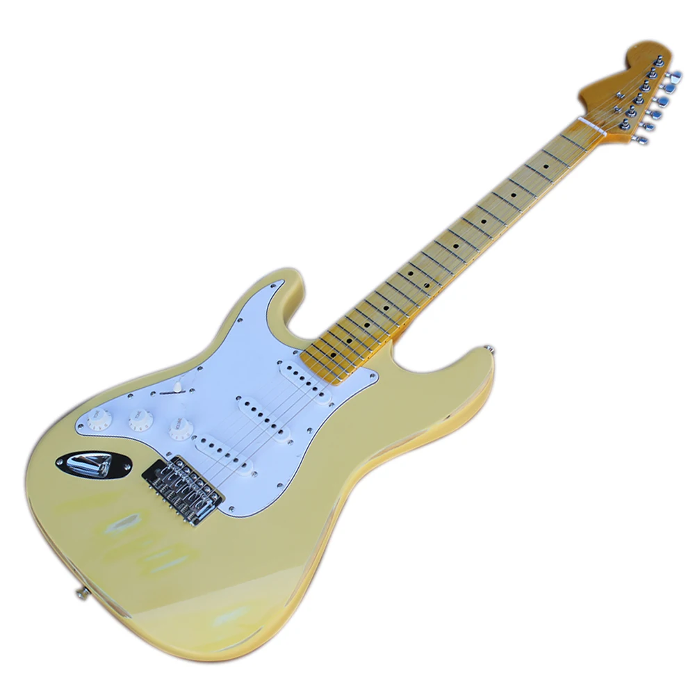 

Factory Outlet- 6 Strings Retro Left Handed Yellow Electric Guitar with Maple Fingerboard