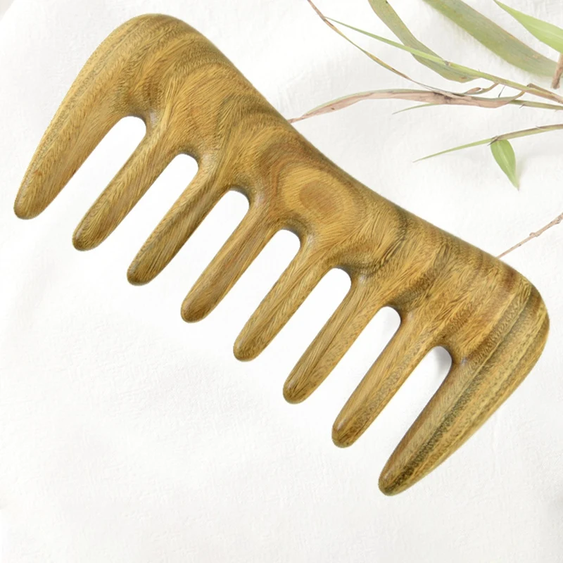 Wide Tooth Hair Comb - Natural Wood Comb For Curly Hair - No Static Sandalwood Hair Pick Wooden Comb For Detangling