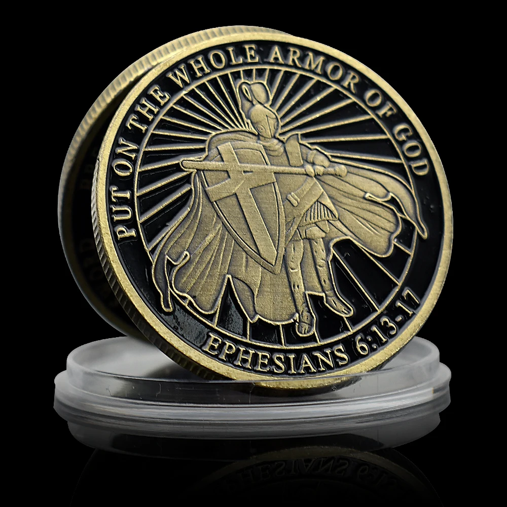 Put on The Whole Armor of God Challenge Coin Medieval Knight Bronze Coin Ephesians 6:13-17 Commemorative Medal In Capsule