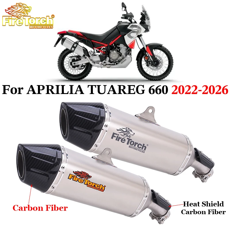 

Motorcycle Exhaust System Escape Mid Link Pipe With Carbon Fiber Muffler DB Killer Slip On For APRILIA TUAREG 660 2022 - 2026