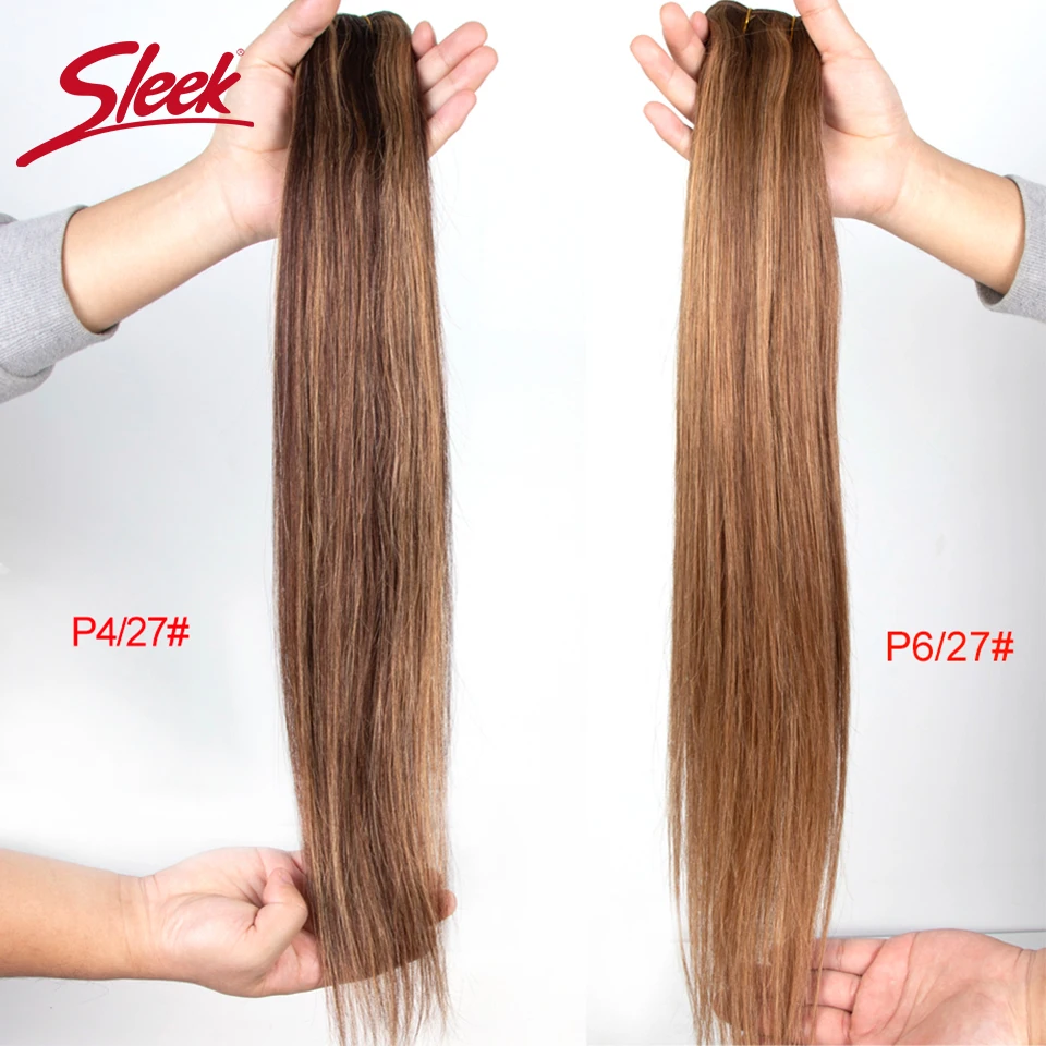 Sleek Brasilianische Gerade P4/27 P6/27 Braun P4/30 P1B/30 Menschliches Haar Weave Bundles 100% natürliche Rmy Haar Verlängerung 10 Zu 26 Zoll