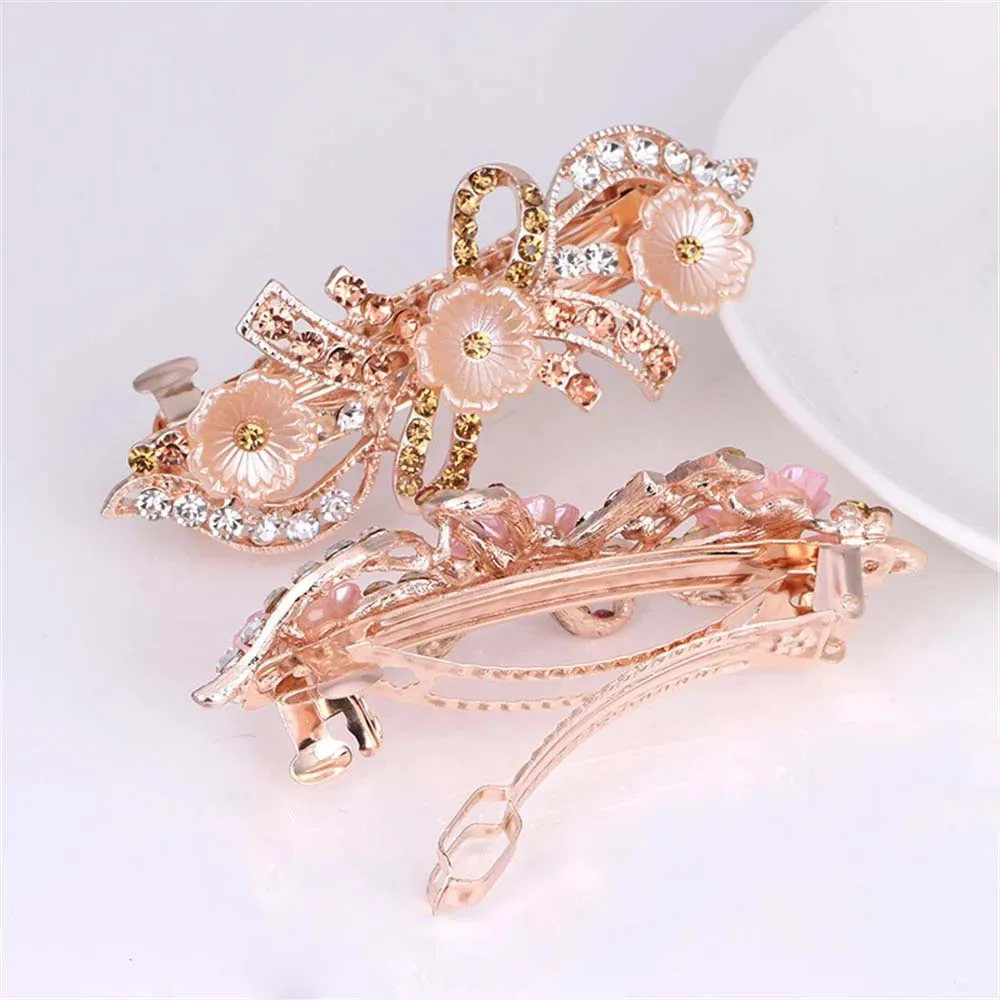 Fashion Imitation Pearl Crystal Hairpins for Women Luxury Rose Flower Rhinestone Horsetail Hairclips Barrettes Hair Accessories