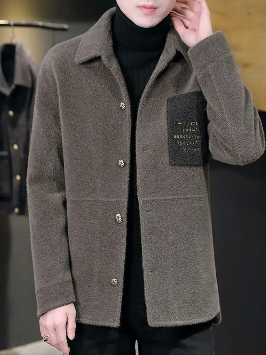 

Winter Thiened Gold Woolen Coat Men's Loose ort Collar Warm Woolen Jaet Casual Men's Wear Breathable Busin Suit