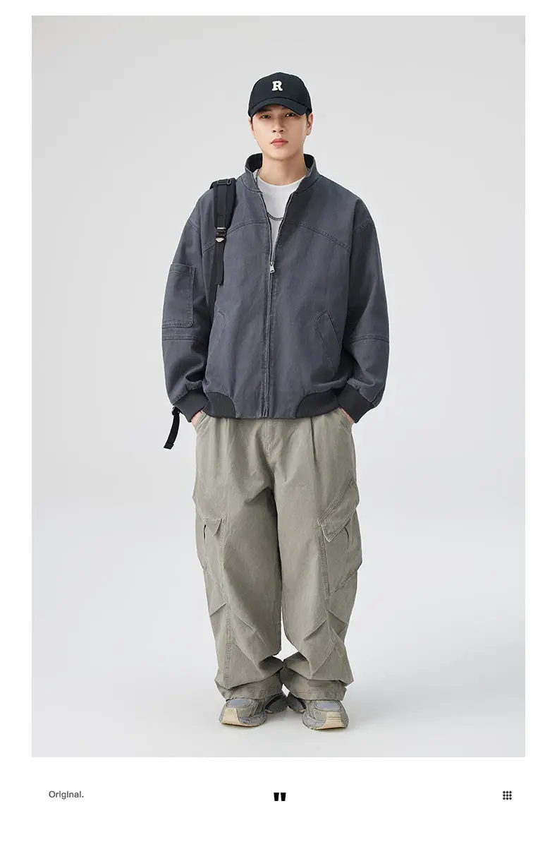 Neue 2026 Frühling Herbst Lässige Herren Baumwolljacke Outdoor Einfarbiger Reißverschluss Stehkragen Mantel Streetwear Winddichte Oberbekleidung – Detail 2