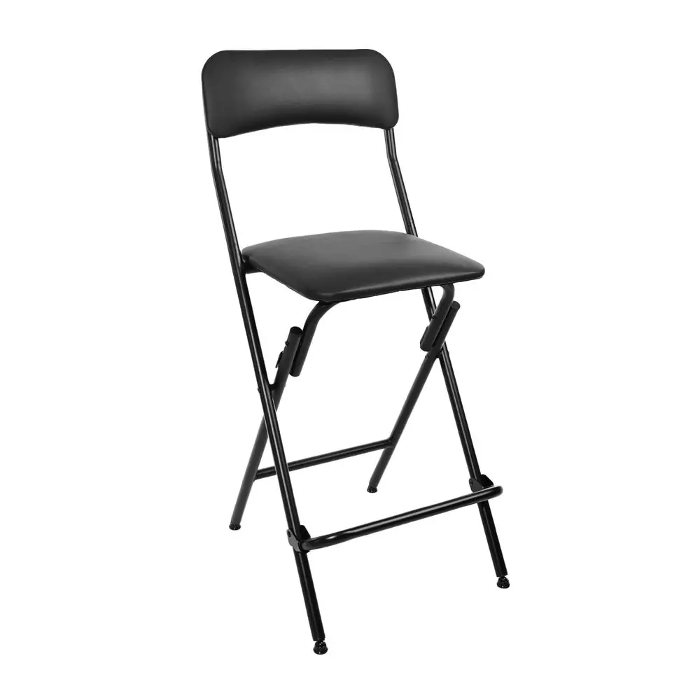 

High 25 Folding Bar Stool with Backrest Leather Padded oldable Stool Chair for Gardening Kitchen Shop Cafe, Black 1Pack