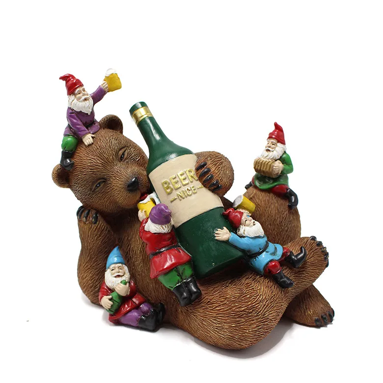 

Bear or Cat Gnomes Statue Funny Figurine Garden Statue Bear or Cat and Dwarf Play Drink Beer,Cat Ornament Home Decor Garden Gift