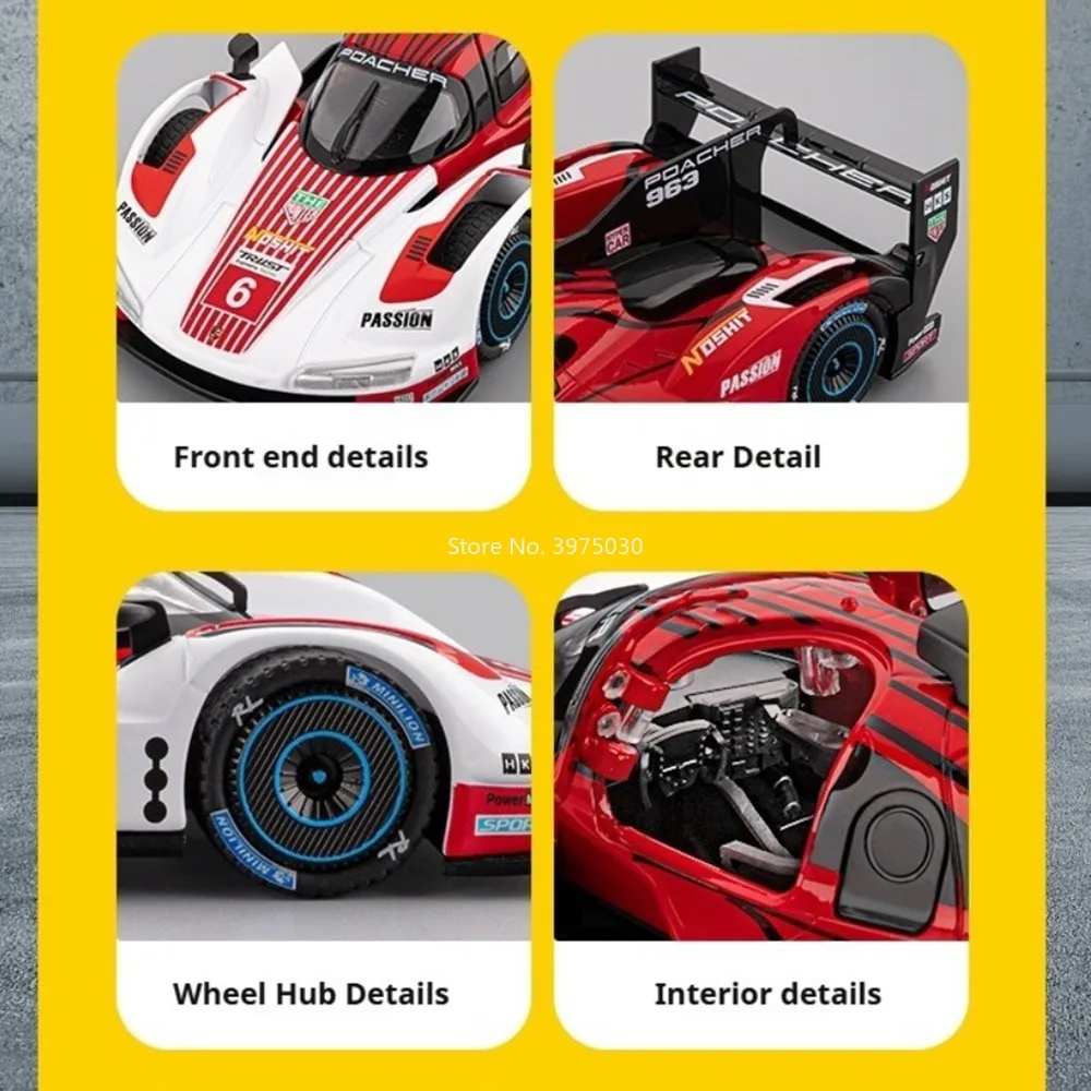 1:22 ポルシェ963レーシングカー合金ダイキャストおもちゃモデルドア開閉ミニチュア車両ホイールプルバックミニチュアカーオーナメントギフト