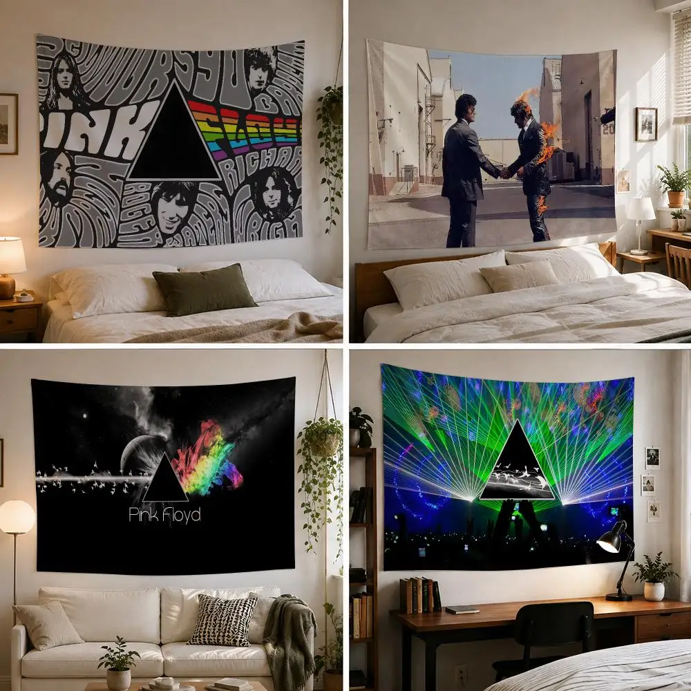 Pink F-Floyd Rock Band Tapestry Custom Living Bedroom Party Dormitory Interior Wall Bohemian Decoration Attached Clip