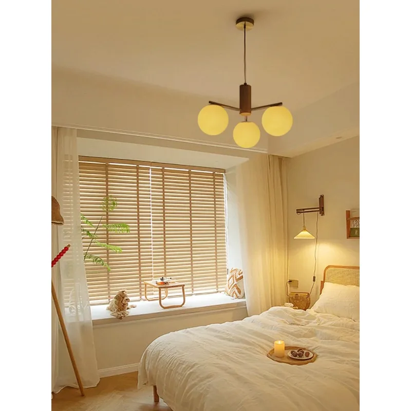 Master bedroom log wind chandelier retro Japanese dining room light children's slanted roof room French study ceiling light