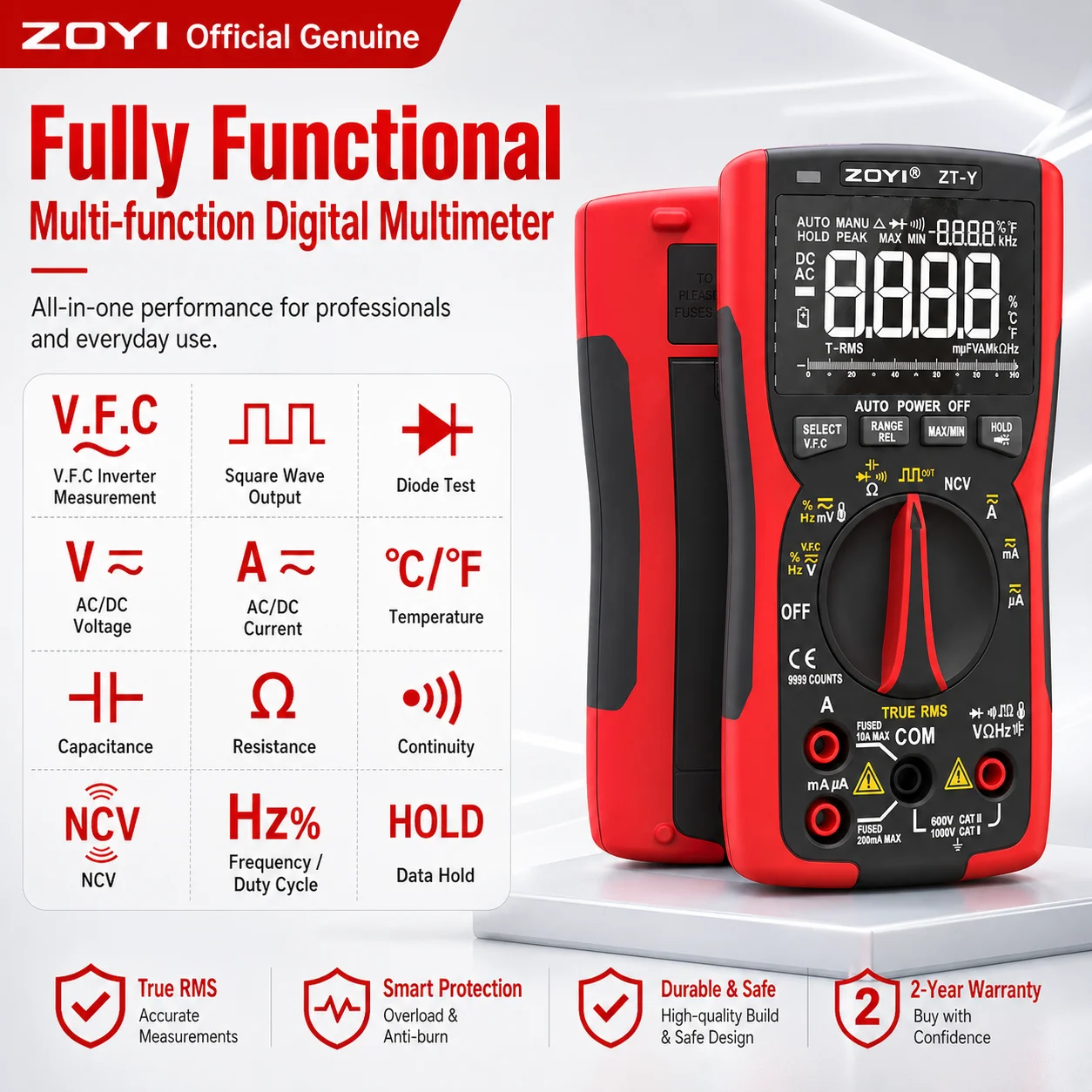 ZOYI ZT-Y 9999 Counts Fully Automatic High Precision Multimeter for Water Pipe Electrical Maintenance & Repair