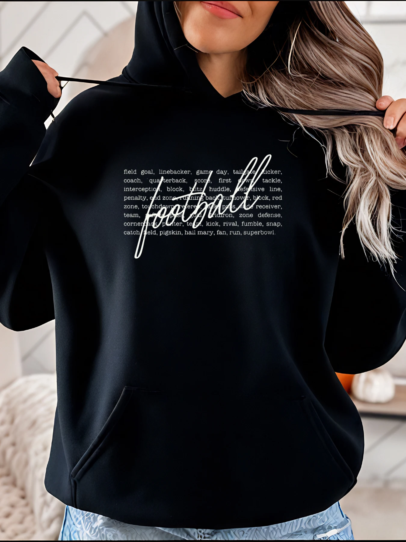 

Football Hoodie With Football Terms Print Unisex Casual Sweatshirt For Women And Men 280