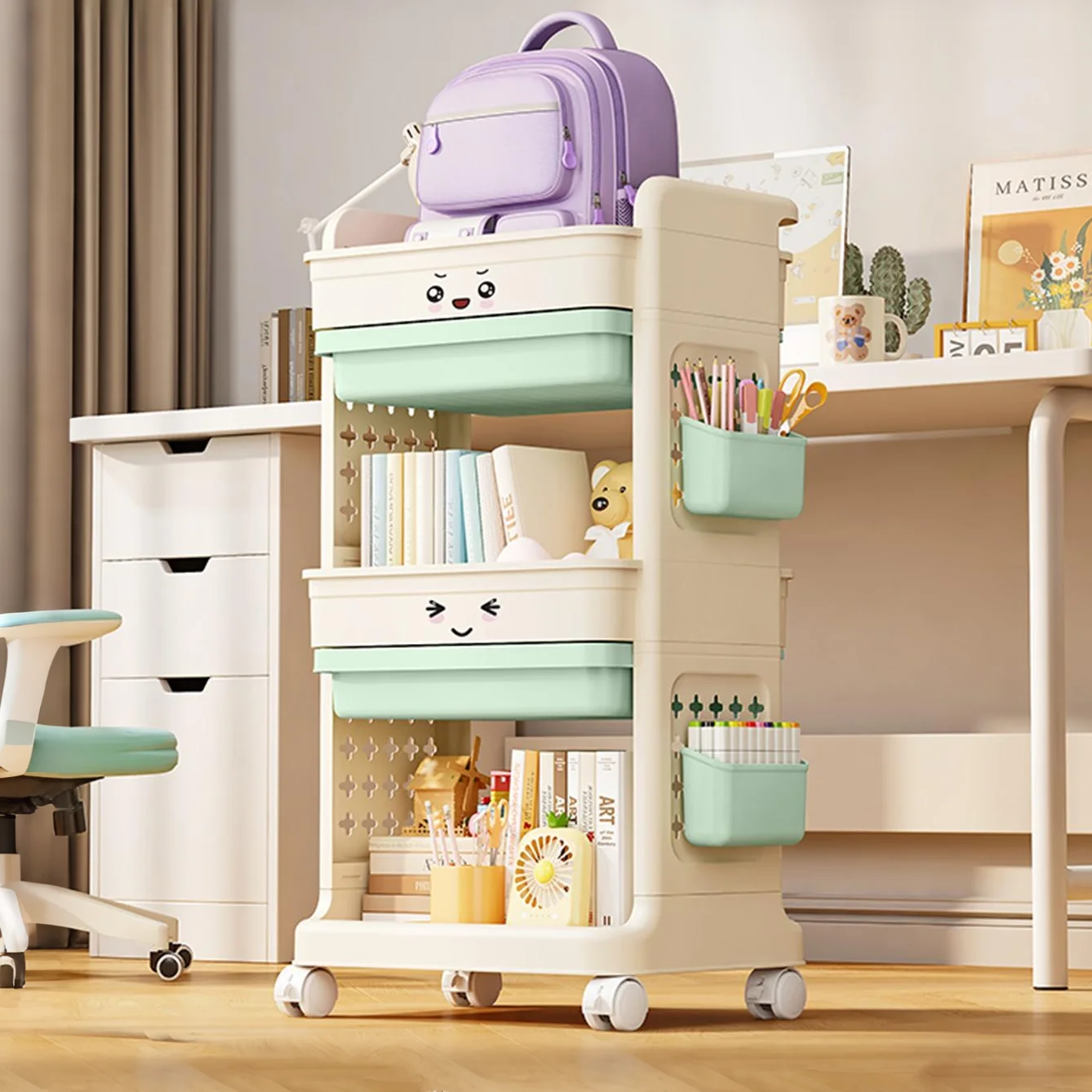 

Living Room Multi-layer Toy Sna Organizer Storage Ra Mobile Small Cart Bookbag Stand Home Use Moving Storage elf