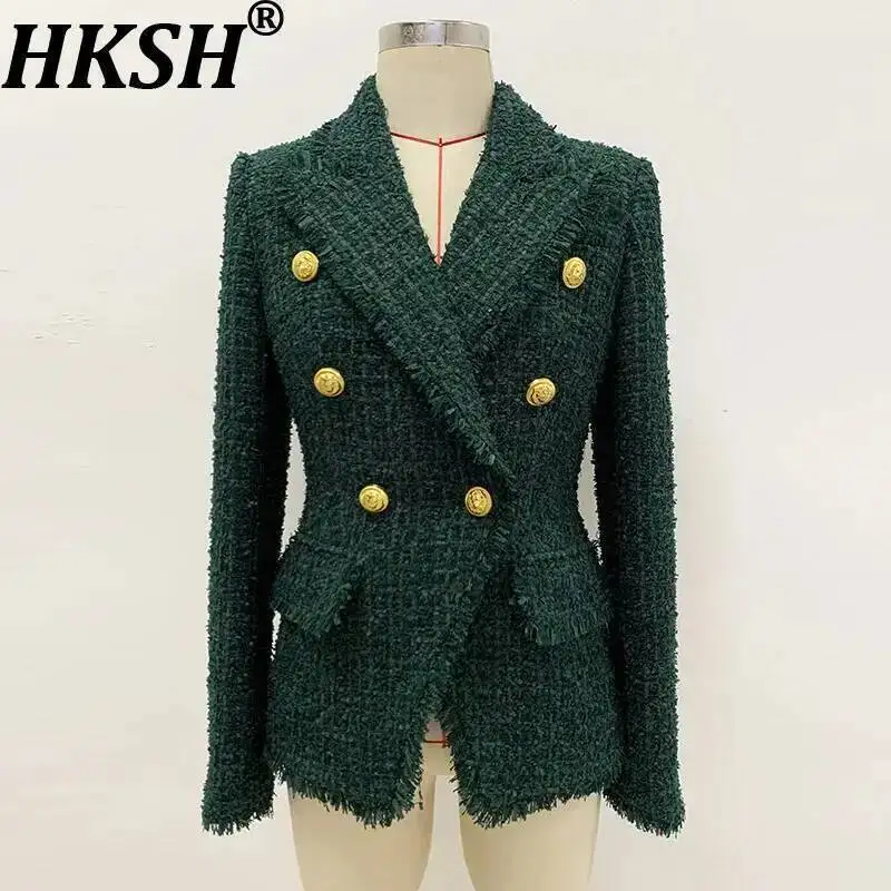 

HKSH Осенний новый женский американский модный уличный костюм High-end Sense с бахромой Твидовые приталенные пиджаки Шикарные шорты Ins HK8651