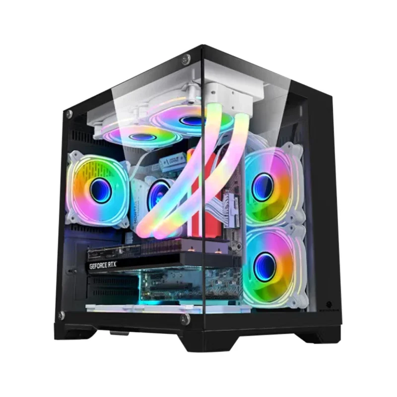 Black MINI Gaming Computer Case MATX Panoramic Side Transparency Without Pillars Support 240 120 WaterCooler Desktop Chassis