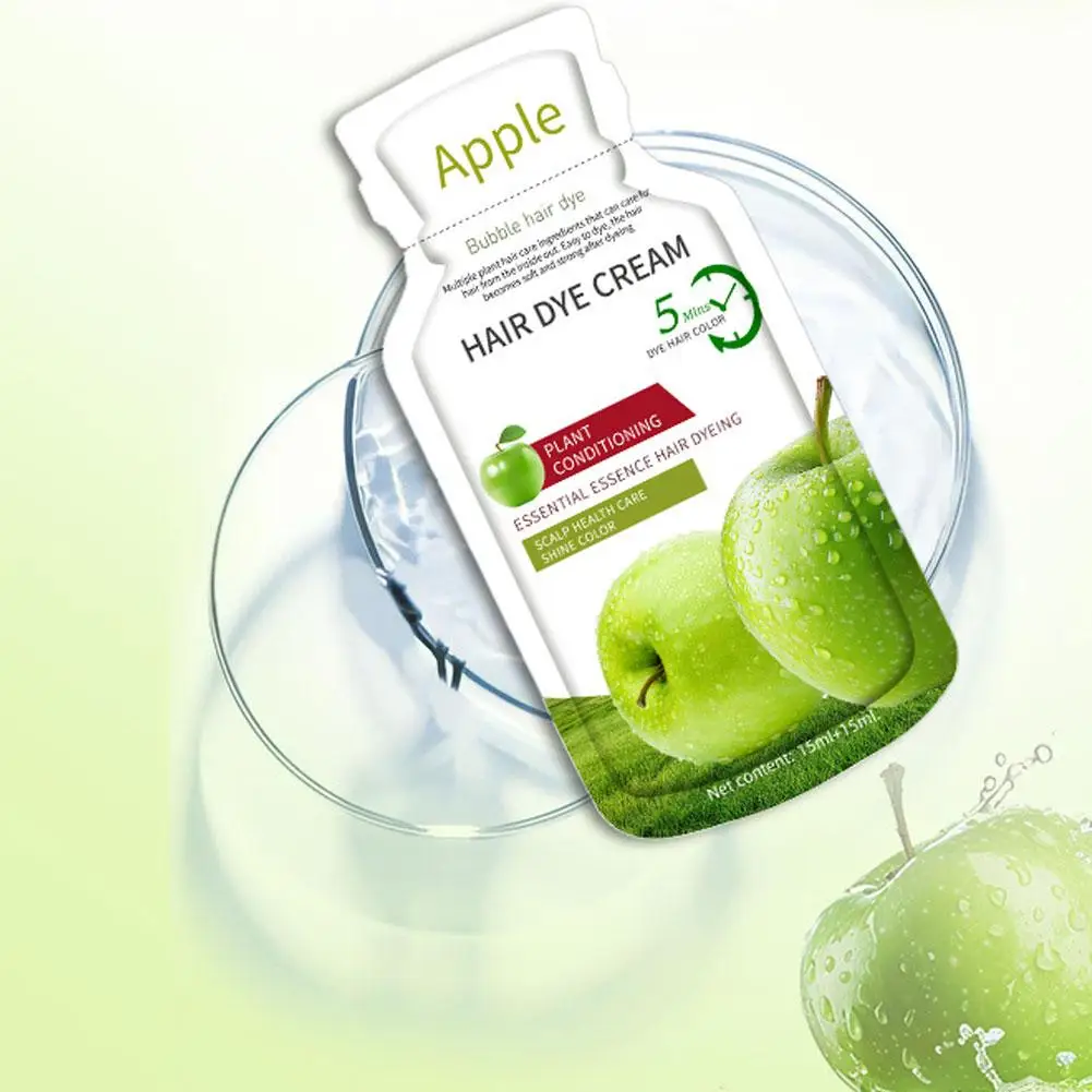 Champú negro para teñir el cabello de manzana Natural de 15ml, tinte Natural, extracto de fruta sin amoníaco, espuma para el cabello, champú irritante suave, no A7N9