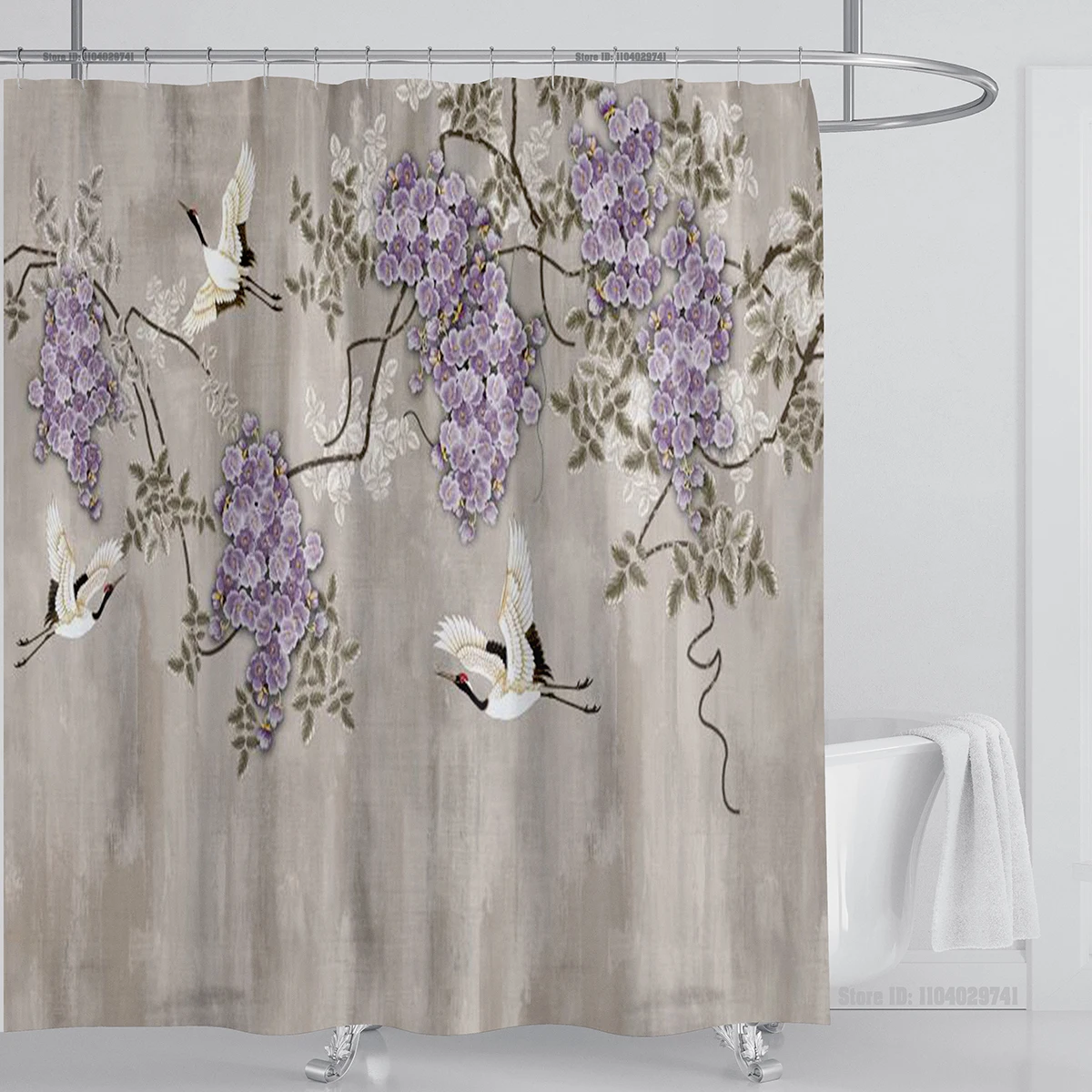 Chinese Style Flower and Birds Tree Shower Curtains crane pattern Bath Curtain Waterproof Bathroom Decor With Hooks 3d Printing