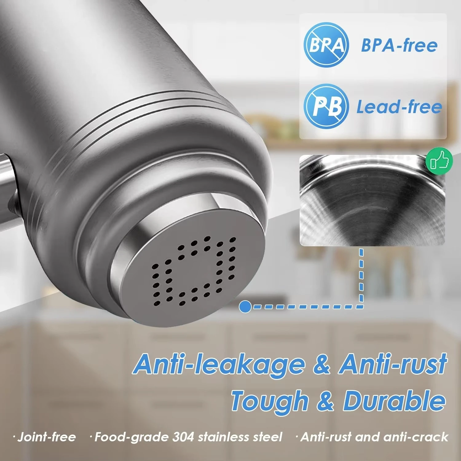 Stainless Steel Water Filters for Faucet Tap Food Grade 304 Stainless Purifier System Durable in Adsorbing Residual Chlorine
