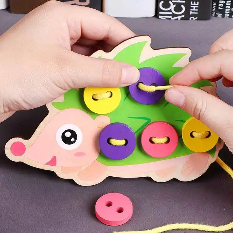 Wooden Dressing Busy Board Button Threading Montessori Early Learning Basic Life Skills Educational Toys For Boys Girls